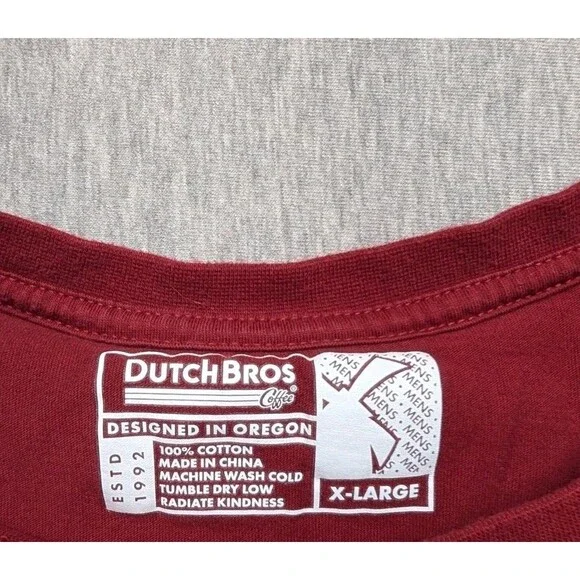 Dutch Bros Coffee Men Shirt XL Red Peace Sign Stay Up late Change the World - Picture 3 of 7